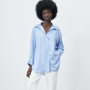 Zara Striped Satin Effect Longline Blouse